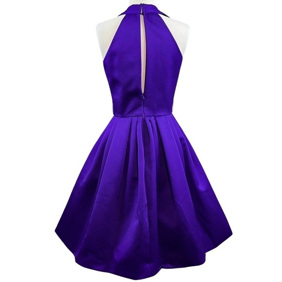 Vtg AJ Bari Halter Pleated Tulle Keyhole Back Cocktail Dress Purple Size 6 - Picture 2 of 8